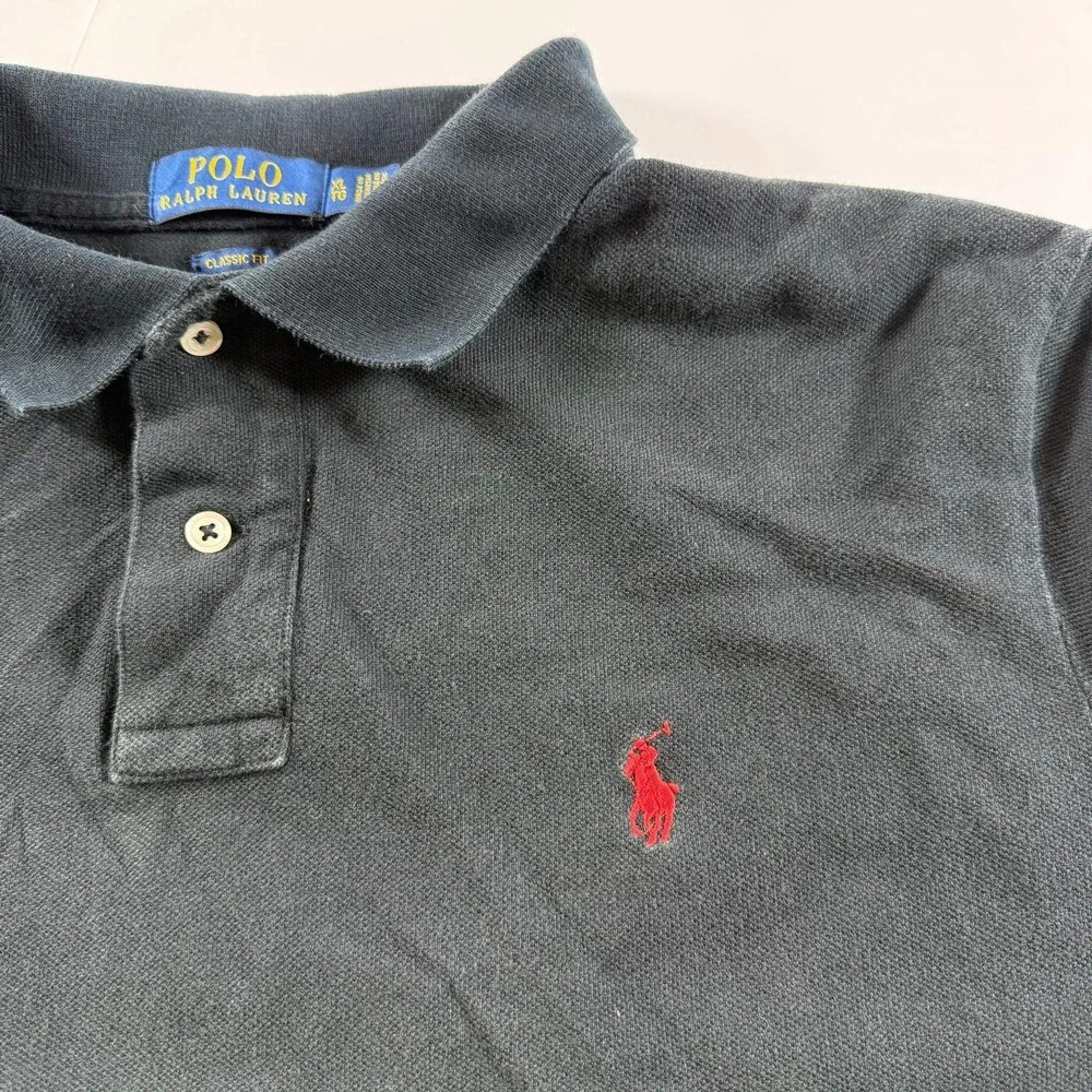 Polo Ralph Lauren Mens XL Classic Fit Black Pique Polo Shirt Red Pony Logo